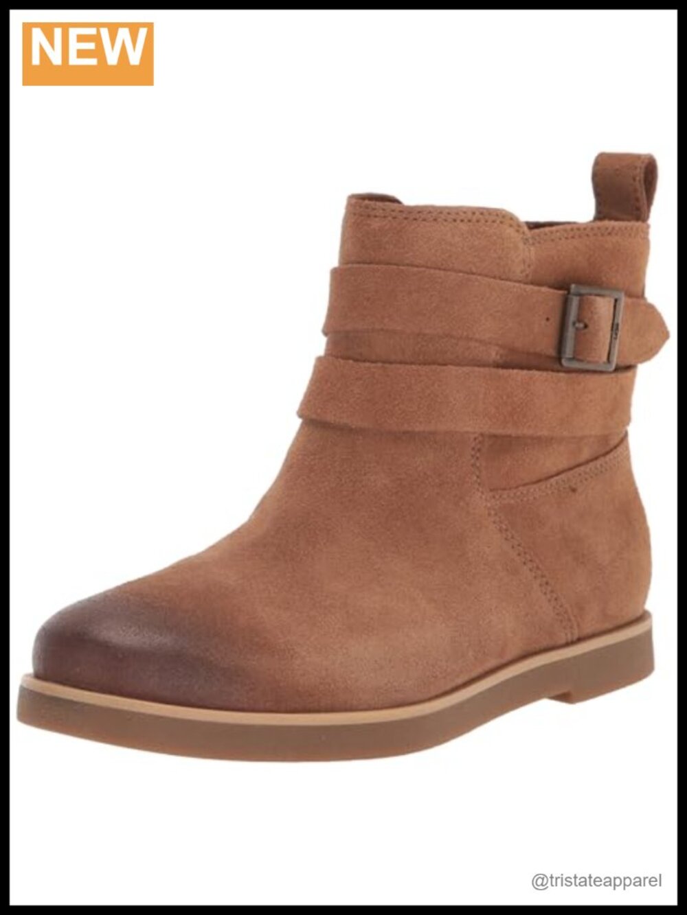Suede Ankle Bootie with Zipper and Buckle